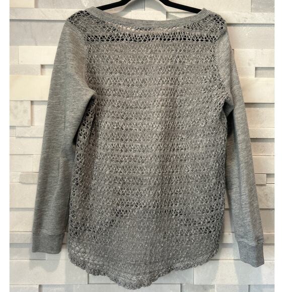 ABERCROMBIE & FITCH Open Knit Back Crewneck Long Sleeve Slouchy Fleece Sweater L - Picture 1 of 7